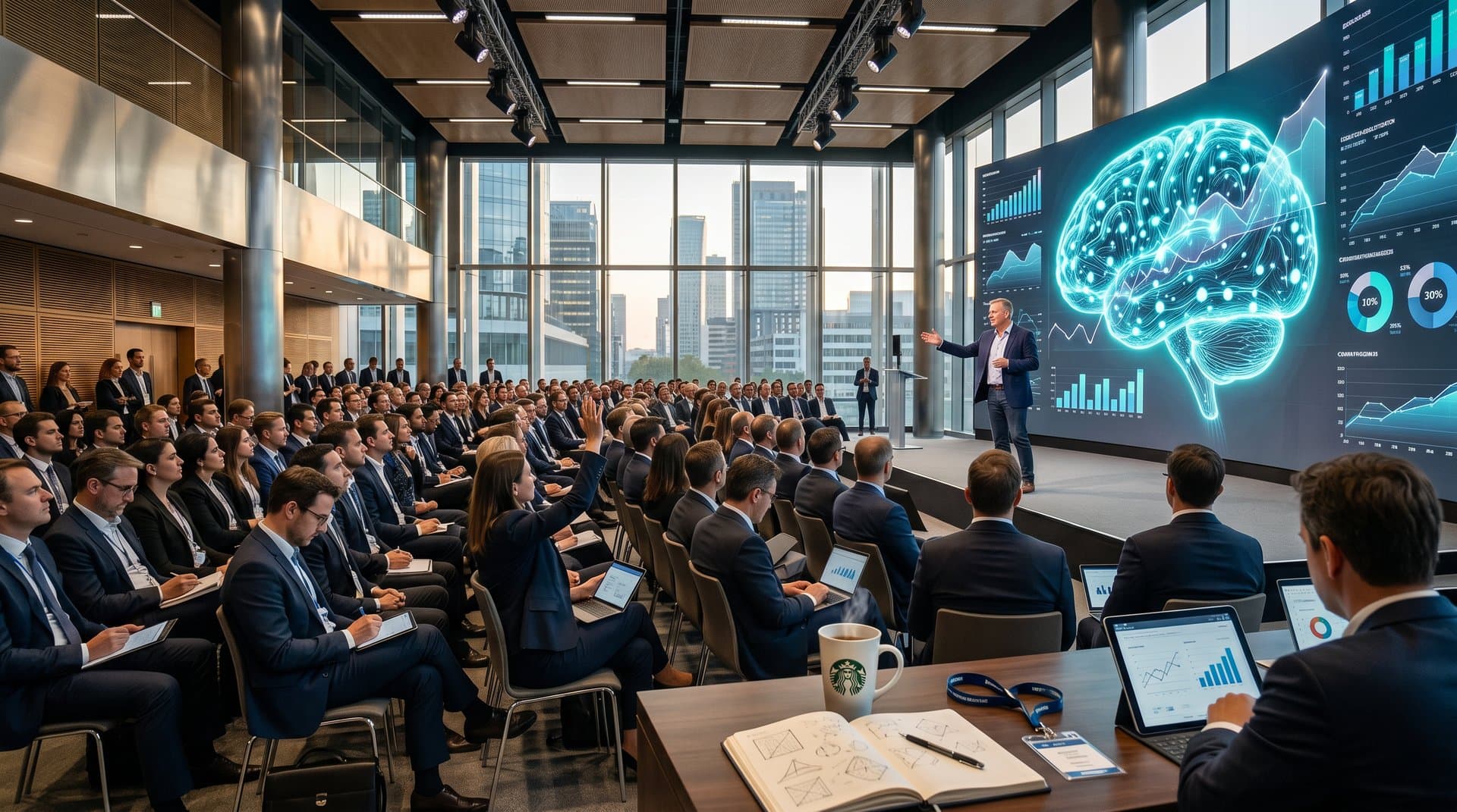 Abstract visualization of bio-inspired AI memory decay with neural networks, forgetting curves, vector embeddings, and financial charts in cyberpunk style