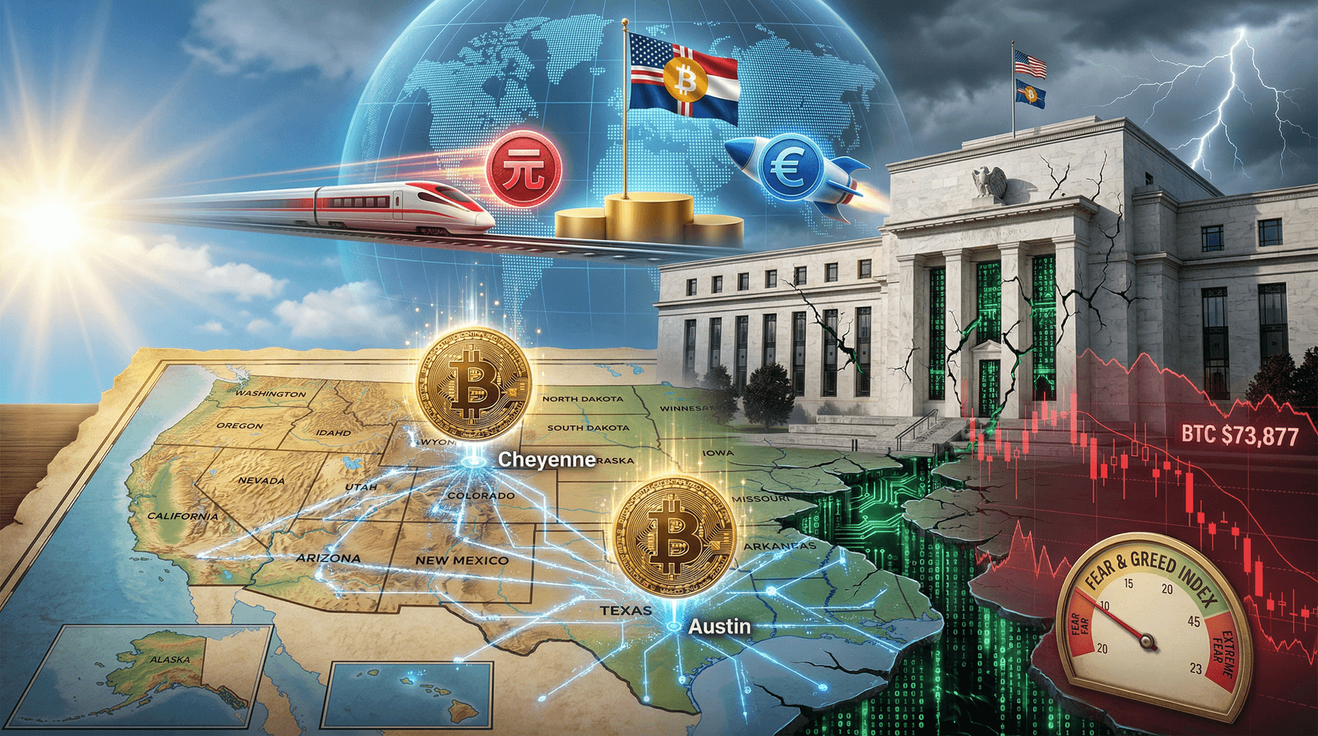 U.S. States Crypto Surge Fractures Fed Power as BTC Dips to $73,877