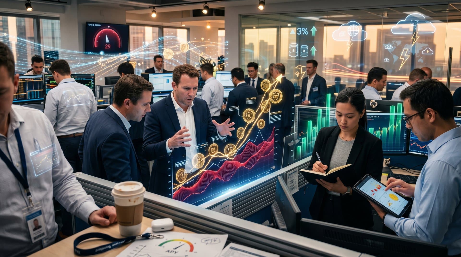 Digital gold tokens over blockchain amid gold price charts and Bitcoin trends on financial graphs