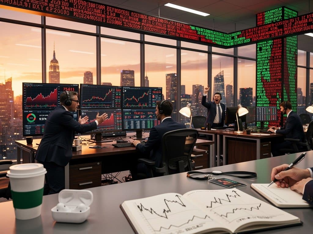 Traders monitor crypto price charts on Bloomberg terminals amid market volatility with Fed data on screens